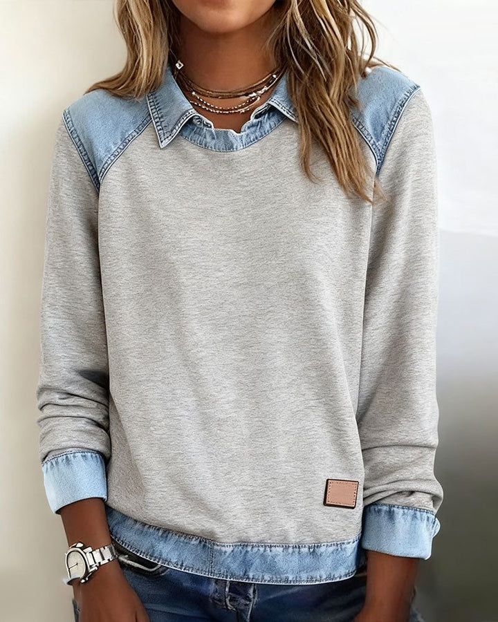 Martine | Women's Denim Collar Sweatshirt with Long Sleeves