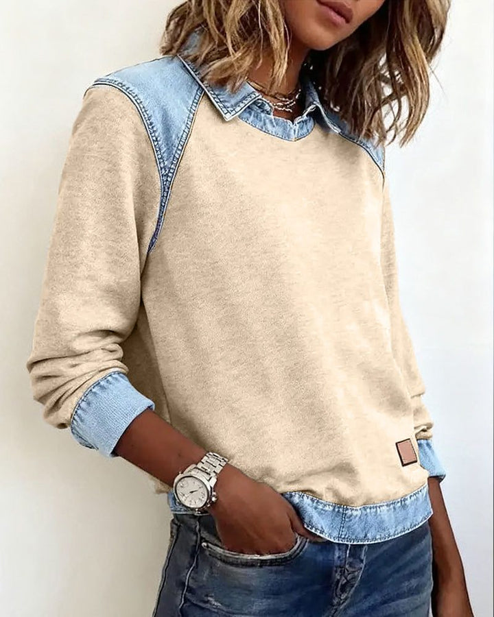 Martine | Women's Denim Collar Sweatshirt with Long Sleeves