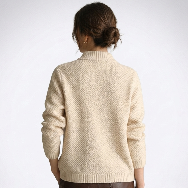 Novella | Women's Textured Mock Neck Button Cardigan