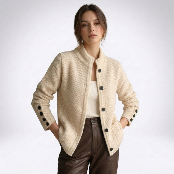 Novella | Women's Textured Mock Neck Button Cardigan