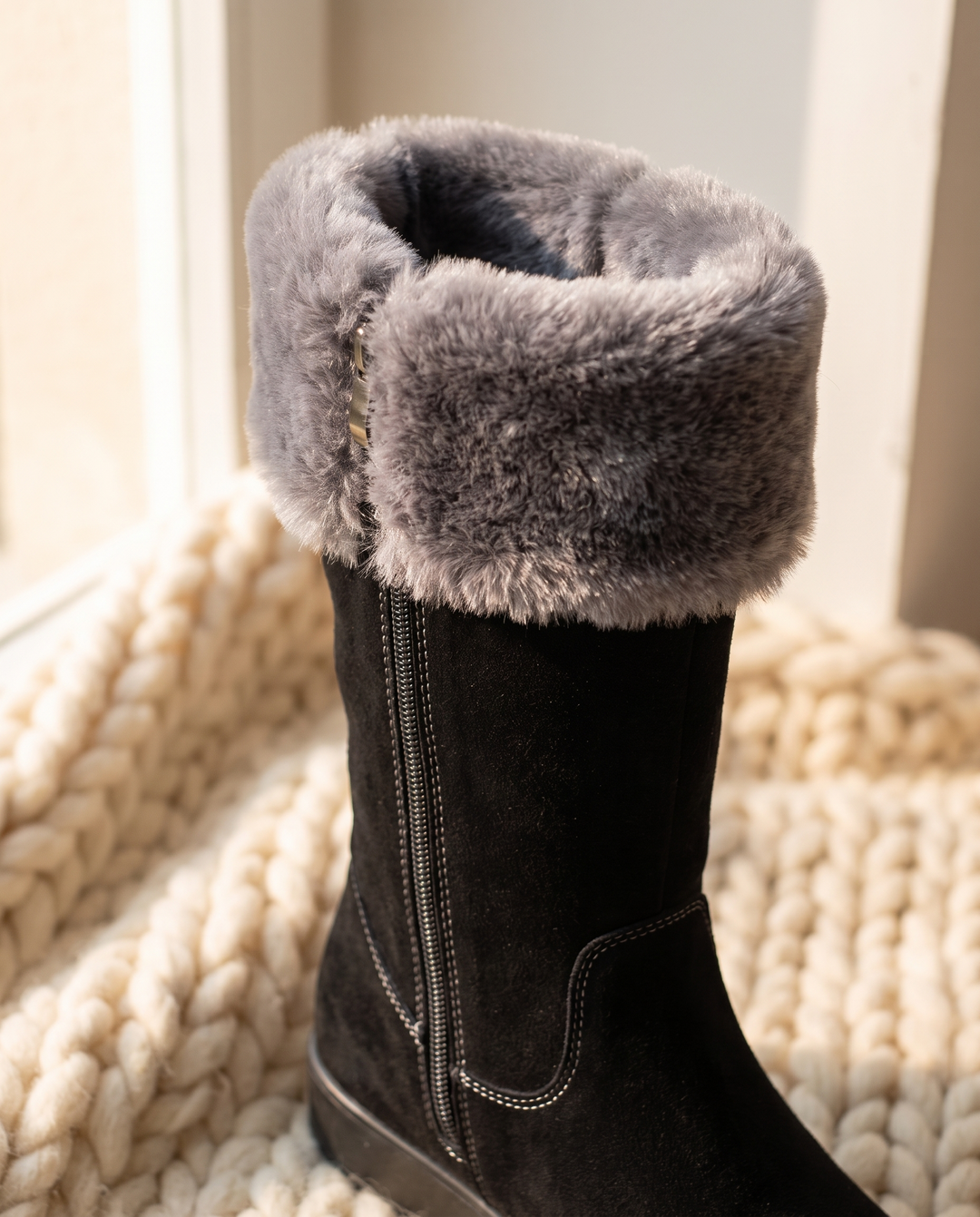 Krystyna | Women's Fur-Lined Knee High Winter Boots - material detail