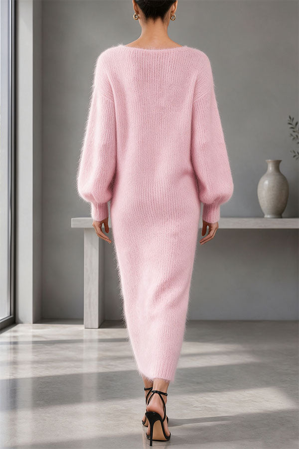Paula | Women's Knit V-Neck Button-Front Midi Dress