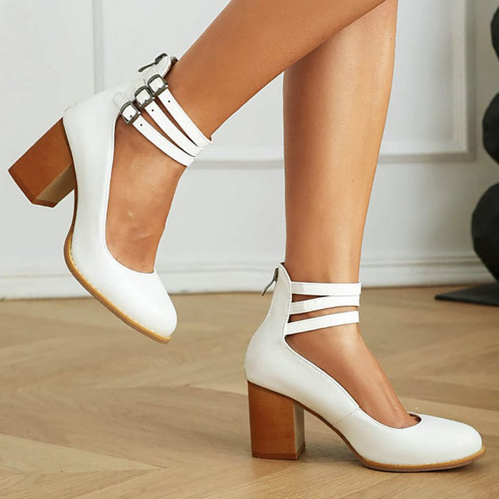 Heulwen | Women's Triple Buckle Block Heel Ankle Boots
