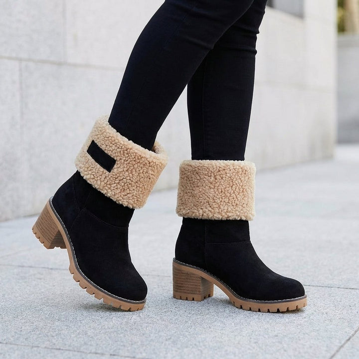 Effi | Women's Fleece Lined Block Heel Ankle Boots with Lug Sole