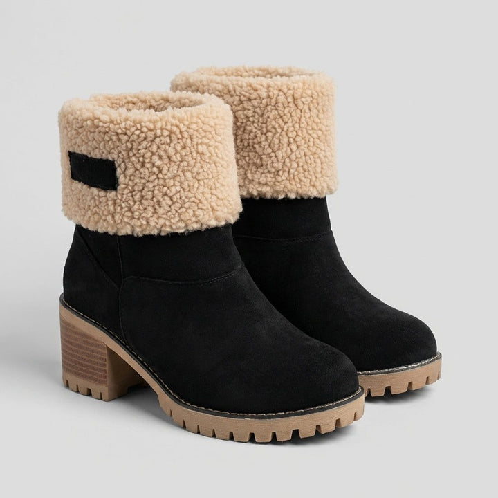Effi | Women's Fleece Lined Block Heel Ankle Boots with Lug Sole