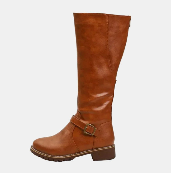 Elif | Women's Tall Block Heel Riding Boots with Buckle Strap
