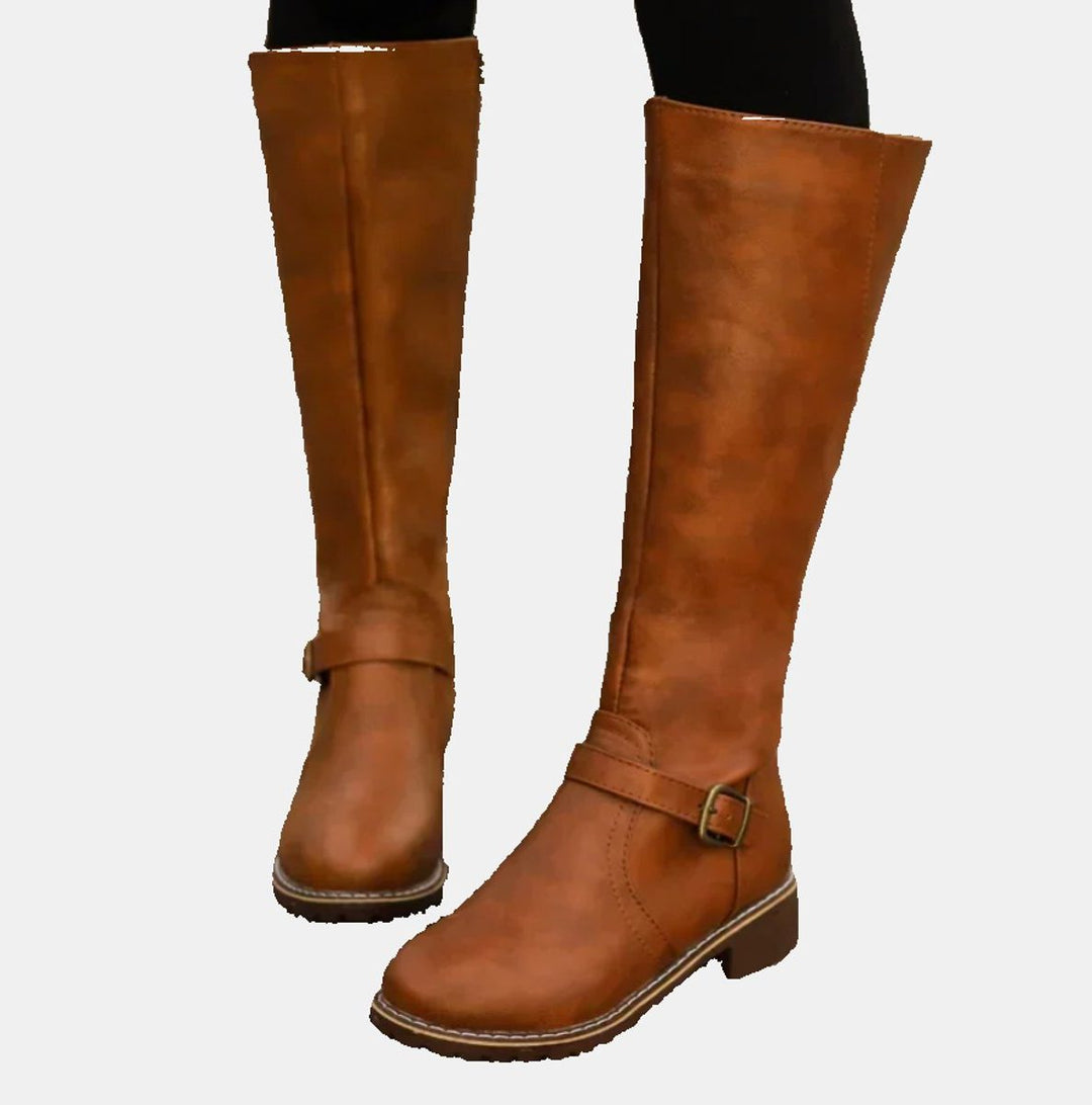 Elif | Women's Tall Block Heel Riding Boots with Buckle Strap