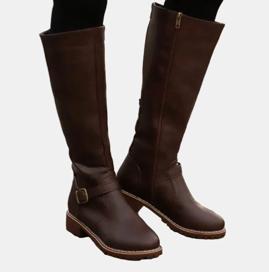 Elif | Women's Tall Block Heel Riding Boots with Buckle Strap