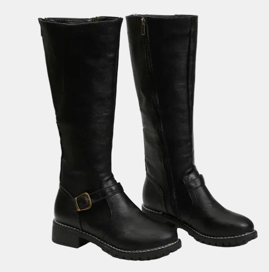 Elif | Women's Tall Block Heel Riding Boots with Buckle Strap