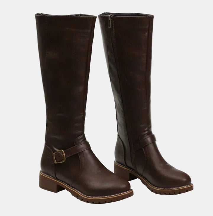 Elif | Women's Tall Block Heel Riding Boots with Buckle Strap