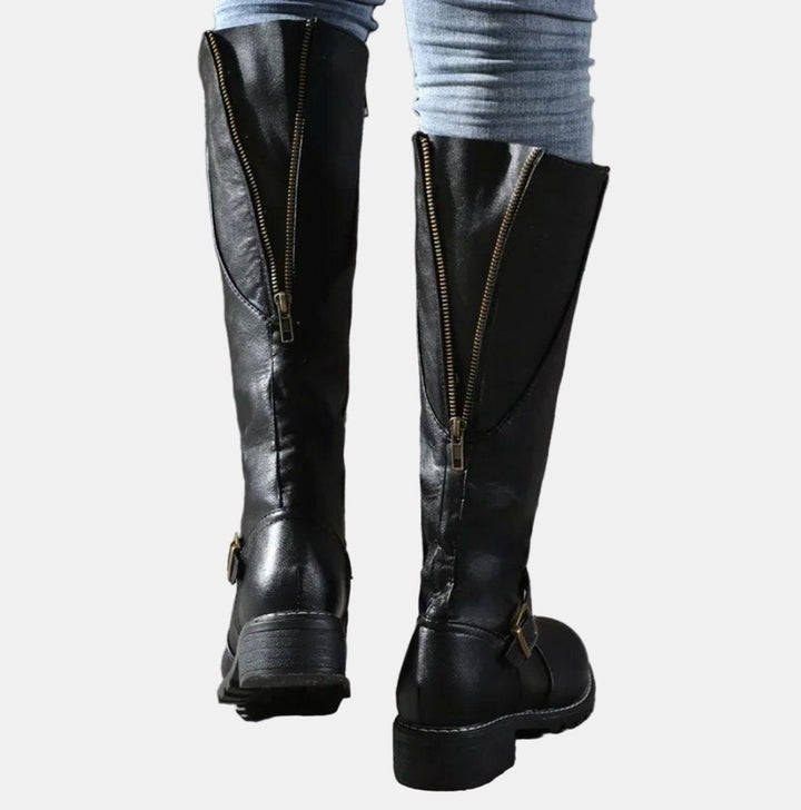 Elif | Women's Tall Block Heel Riding Boots with Buckle Strap
