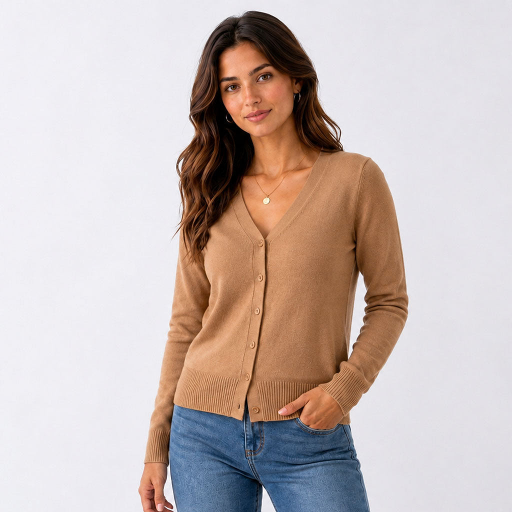 Viveca | Women's V-Neck Ribbed Button Cardigan