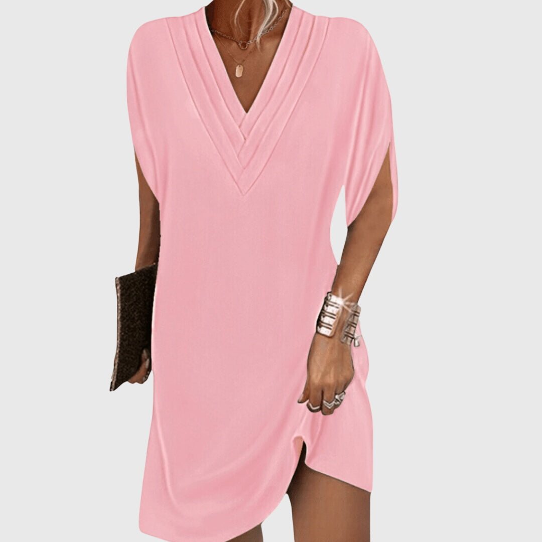 Women's Relaxed-Fit Flowy V-Neck Midi Dress for Casual Wear — view 3