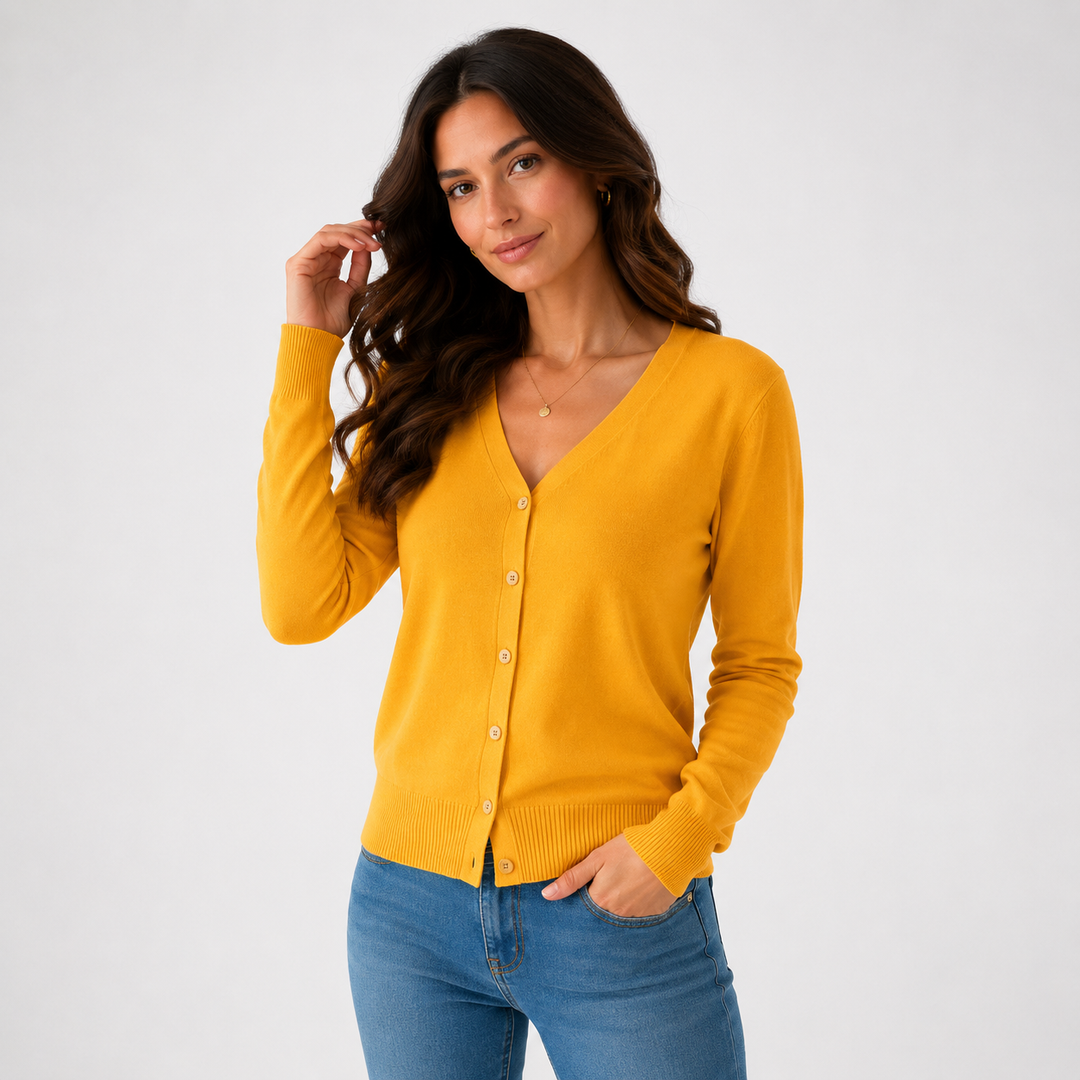 Viveca | Women's V-Neck Ribbed Button Cardigan