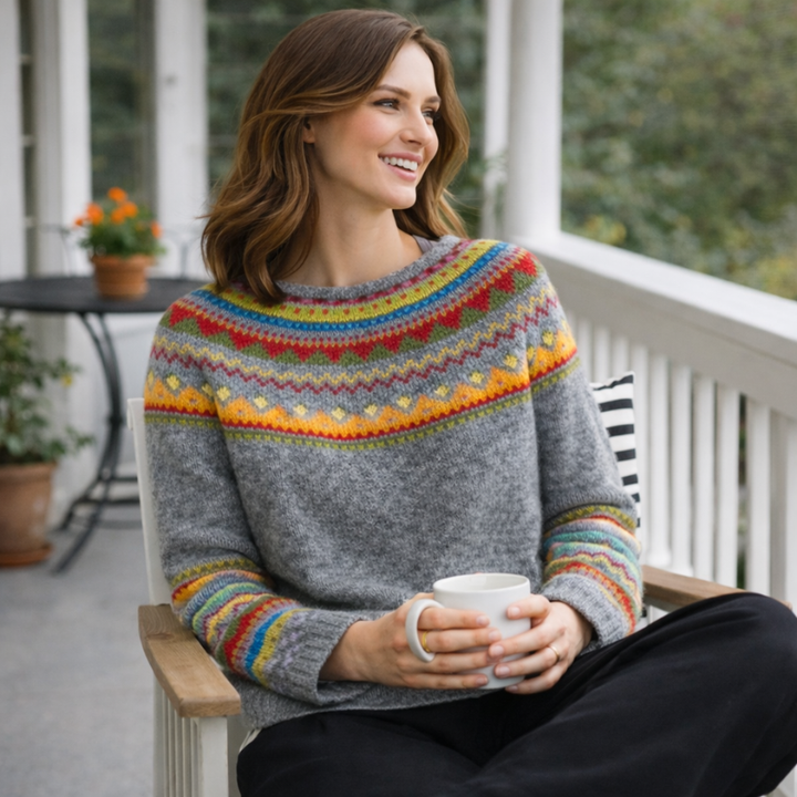 Mercedes | Women's Fair Isle Knit Sweater with Crew Neck and Long Sleeves