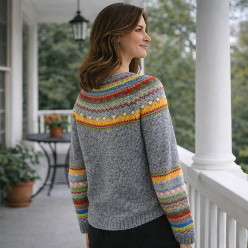 Mercedes | Women's Fair Isle Knit Sweater with Crew Neck and Long Sleeves