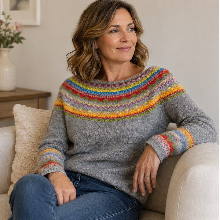 Mercedes | Women's Fair Isle Knit Sweater with Crew Neck and Long Sleeves
