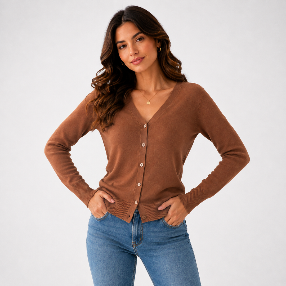 Viveca | Women's V-Neck Ribbed Button Cardigan