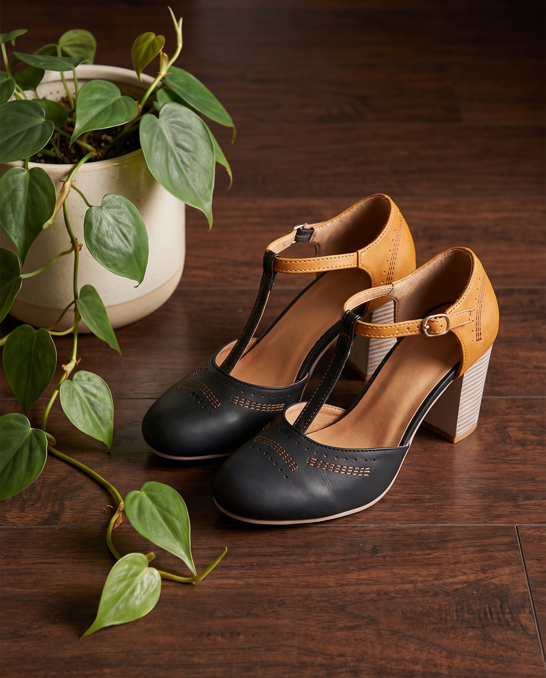 Clarisse | Women's T-Bar Block Heel Dress Shoes - styled at home