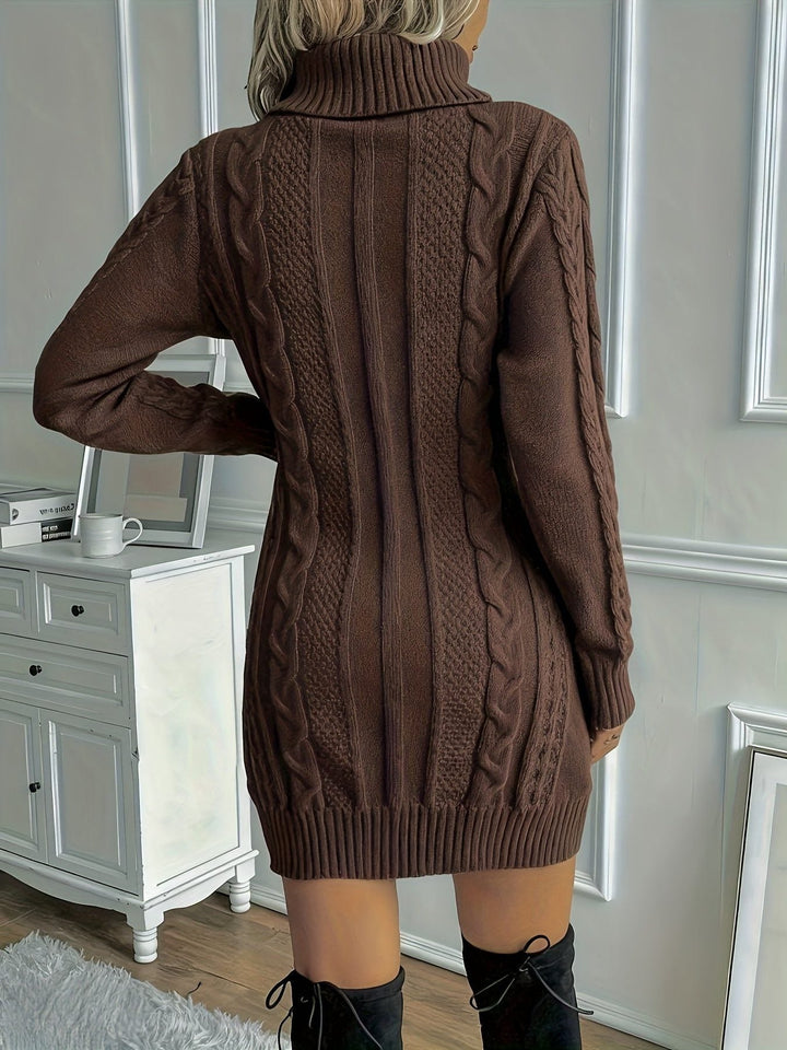Fioralba | Women's Cable Knit Sweater Dress with Turtleneck