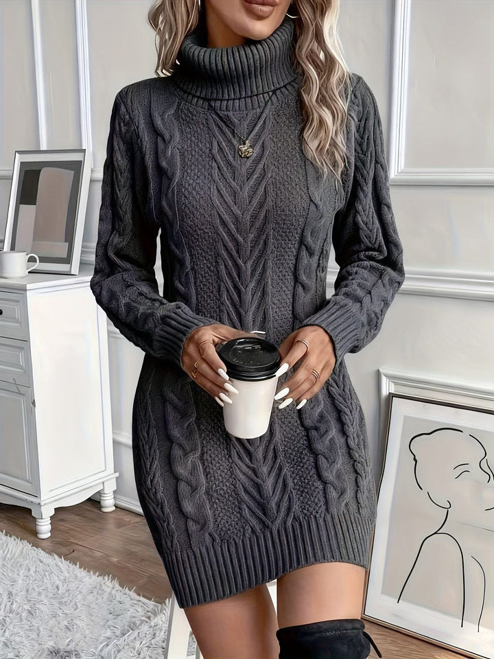 Fioralba | Women's Cable Knit Sweater Dress with Turtleneck