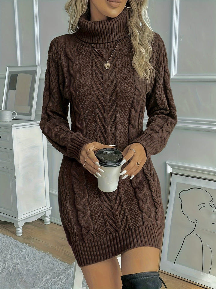 Fioralba | Women's Cable Knit Sweater Dress with Turtleneck