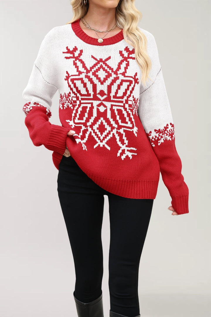 Jasmijn Two-Tone Snowflake Jacquard Sweater - image 5
