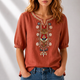 Serafine | Women's Floral Embroidered Cotton Linen Blouse