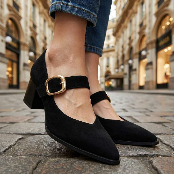 Vionette | Women's Suede Buckle Mary Jane Heels