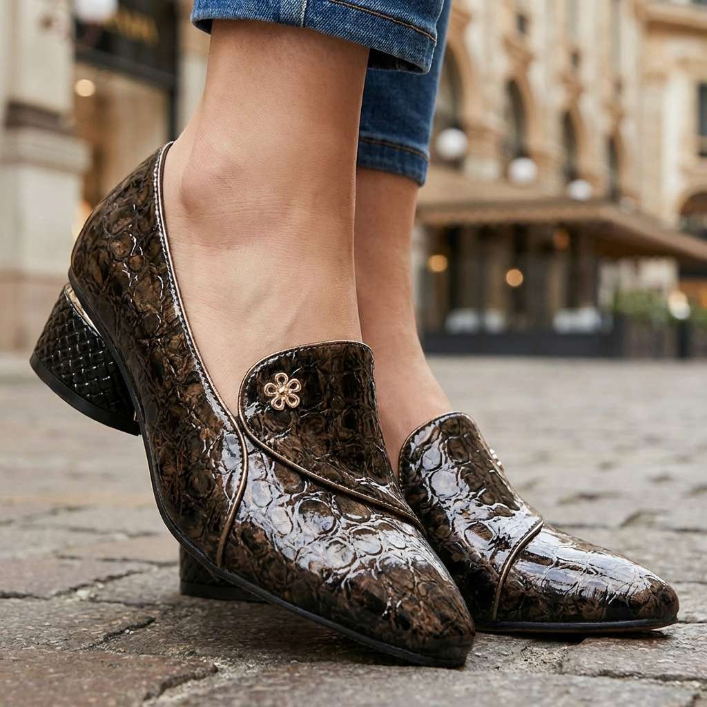 Vasilissa | Women's Embossed Block Heel Loafers