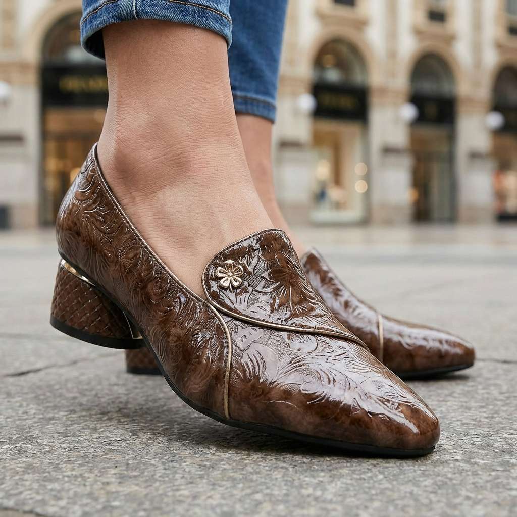 Vasilissa | Women's Embossed Block Heel Loafers
