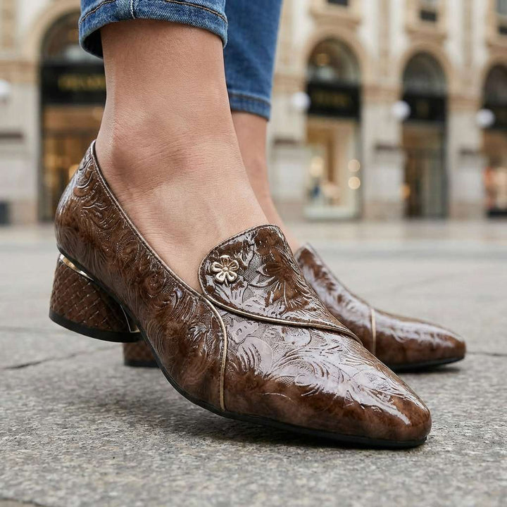 Vasilissa | Women's Embossed Block Heel Loafers