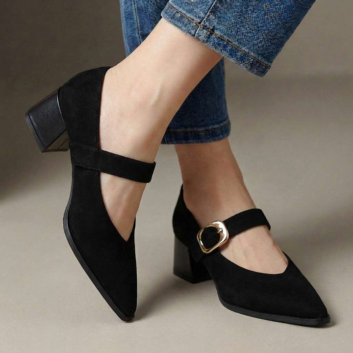 Vionette | Women's Suede Buckle Mary Jane Heels
