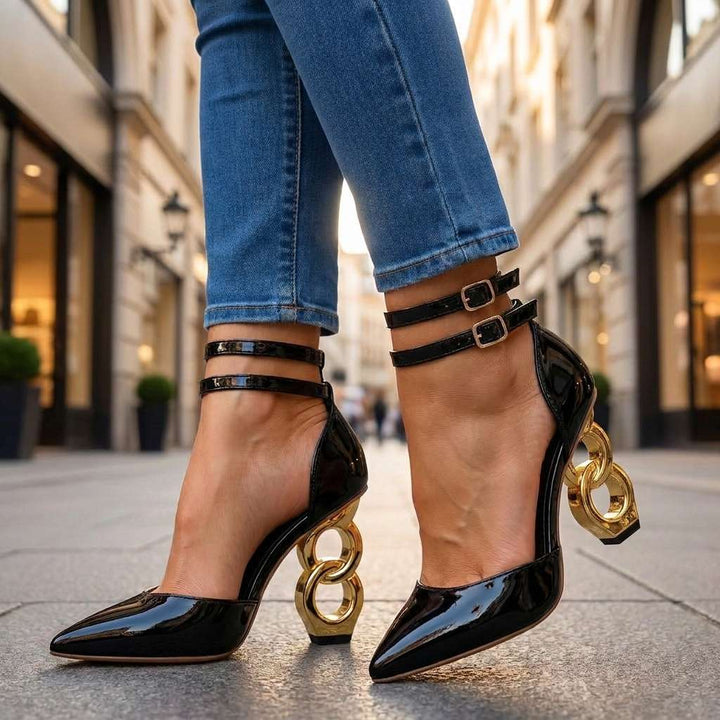 Valounne | Women's Sculpted Chain Heel Pumps