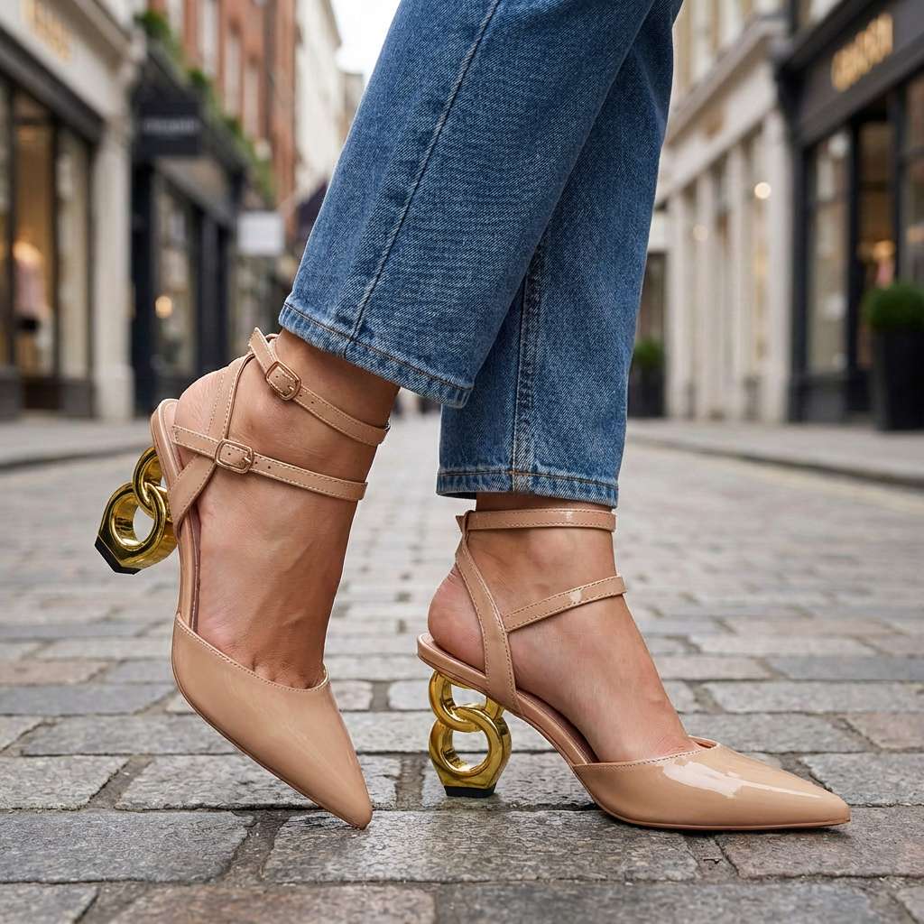 Valounne | Women's Sculpted Chain Heel Pumps