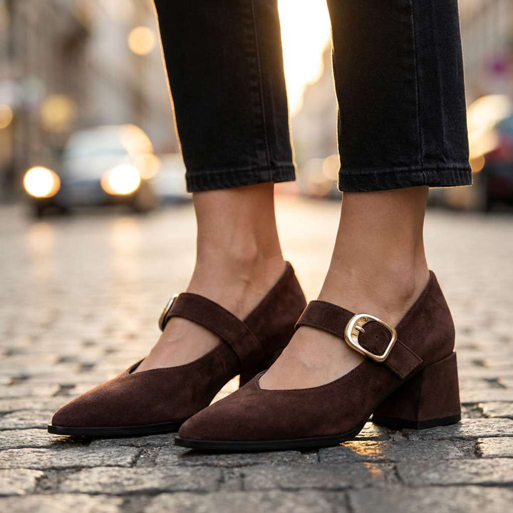 Vionette | Women's Suede Buckle Mary Jane Heels