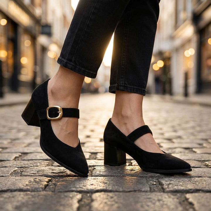 Vionette | Women's Suede Buckle Mary Jane Heels