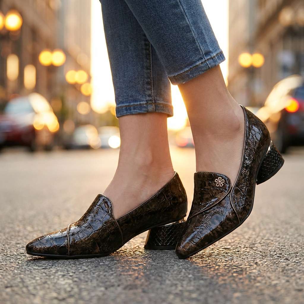 Vasilissa | Women's Embossed Block Heel Loafers