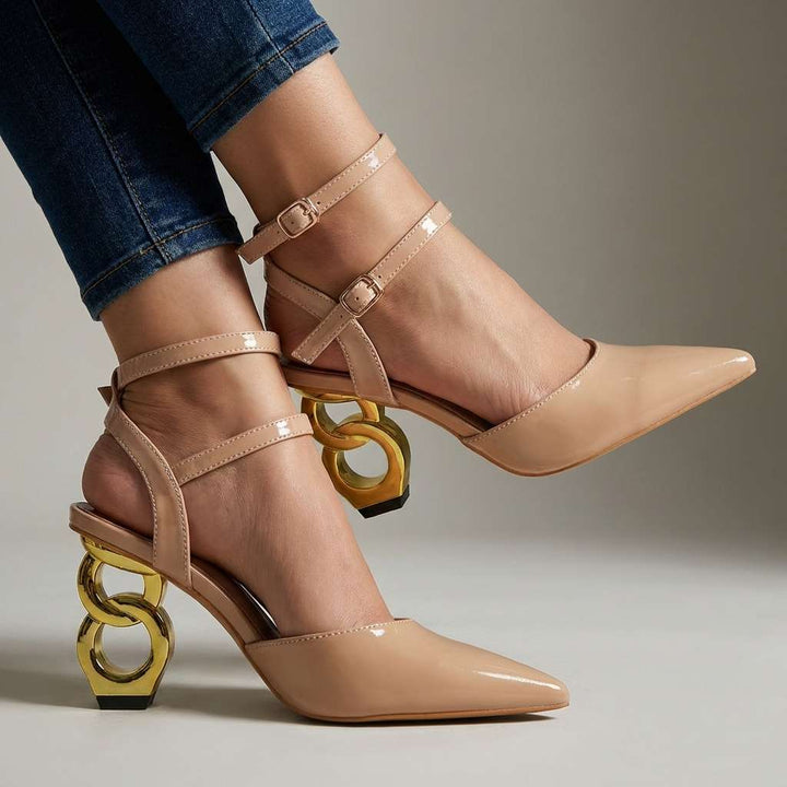Valounne | Women's Sculpted Chain Heel Pumps