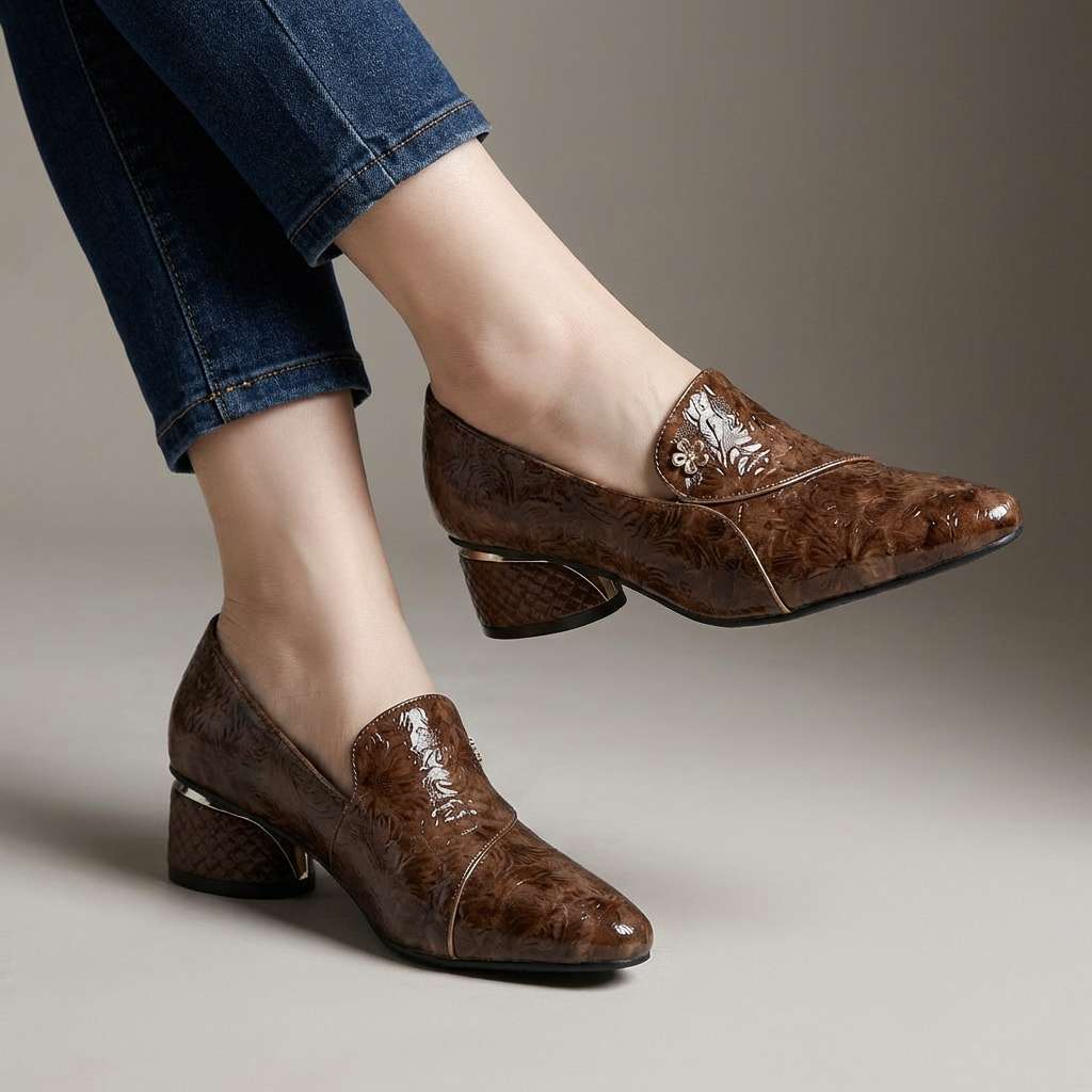 Vasilissa | Women's Embossed Block Heel Loafers