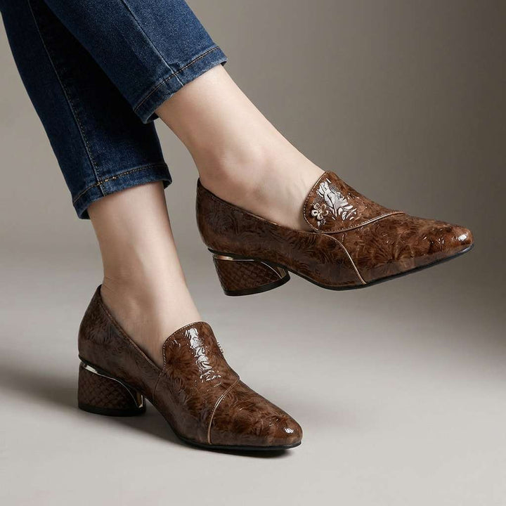 Vasilissa | Women's Embossed Block Heel Loafers