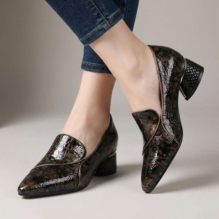 Vasilissa | Women's Embossed Block Heel Loafers