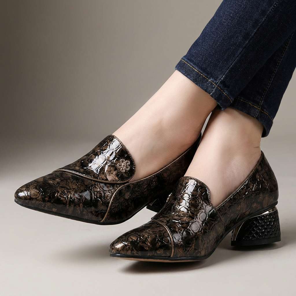Vasilissa | Women's Embossed Block Heel Loafers