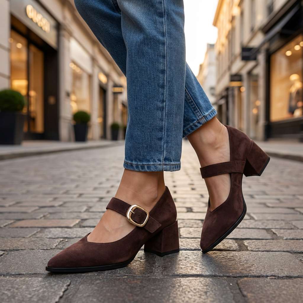 Vionette | Women's Suede Buckle Mary Jane Heels