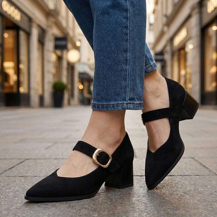Vionette | Women's Suede Buckle Mary Jane Heels