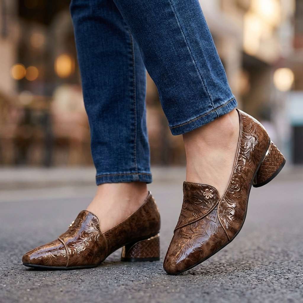 Vasilissa | Women's Embossed Block Heel Loafers