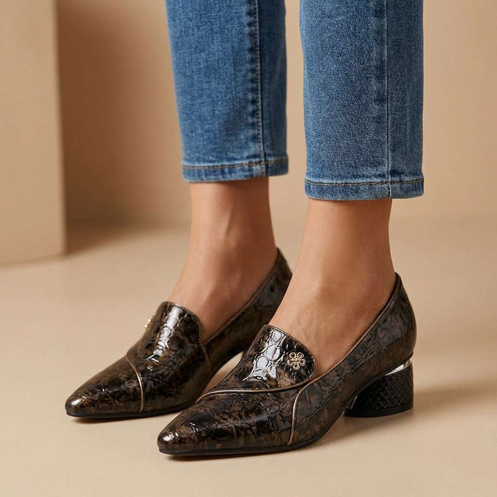 Vasilissa | Women's Embossed Block Heel Loafers