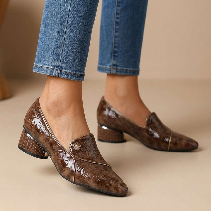 Vasilissa | Women's Embossed Block Heel Loafers