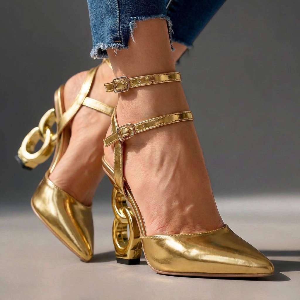 Valounne | Women's Sculpted Chain Heel Pumps