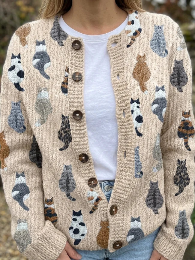 Charlotta | Women's Cat Print Knit Cardigan